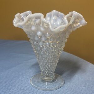 Fenton Art Glass trumpet Vase "Moonstone" opalescent hobnail 5 5/8” tall